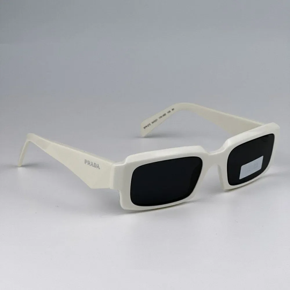 SALE! NEW Prada PR27ZS 17K08Z Talc White Dark Grey Unisex Rectangle Sunglasses
